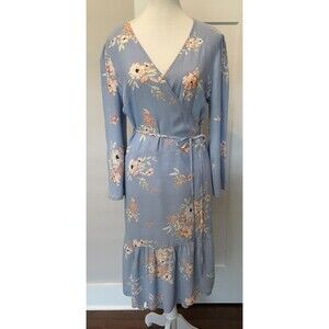 GAP Womens Wrap DRESS 3/4 Sleeve BLUE Peach FLORAL Size M Tall NWT